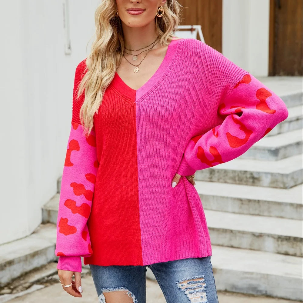 Cute Red Pink Block Valentine's Day Sweater LuxePulse