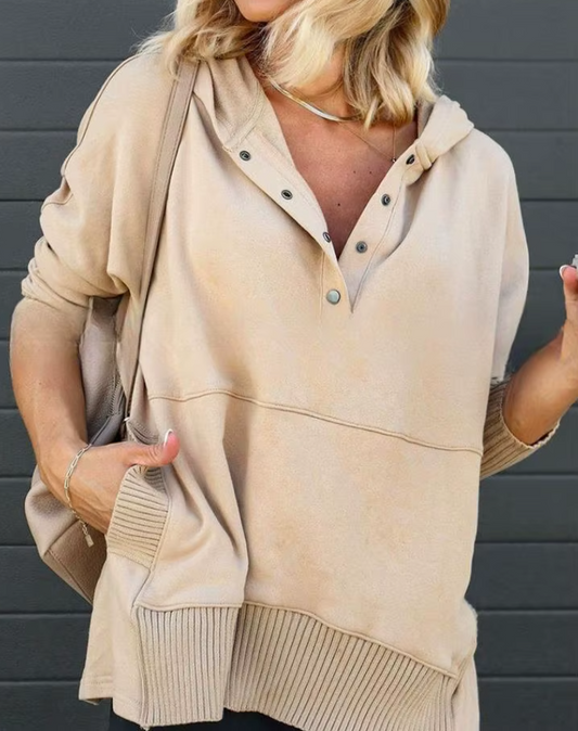 Cozy Buttoned V-Neck Pullover