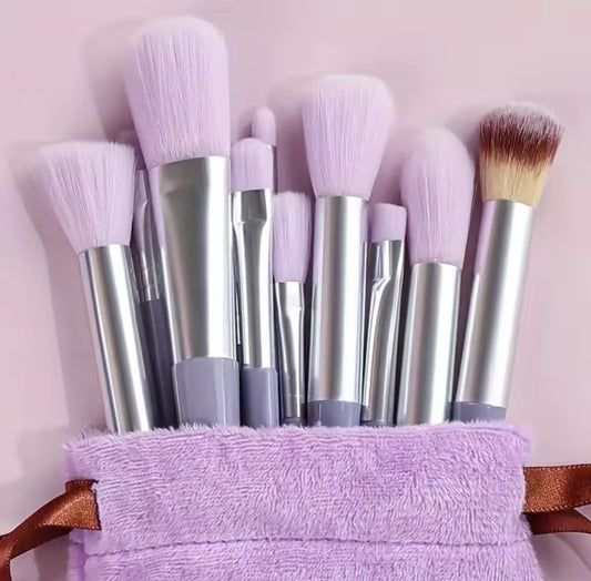 13-Piece Lavender Luxe Makeup Brush Set with Plush Storage Pouch