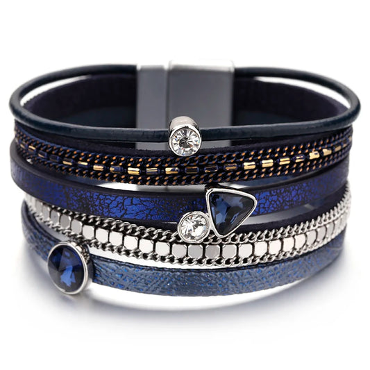 Crystal Cascade Bracelet – Resin Charm Multilayer Leather Wrap - Luxepulse