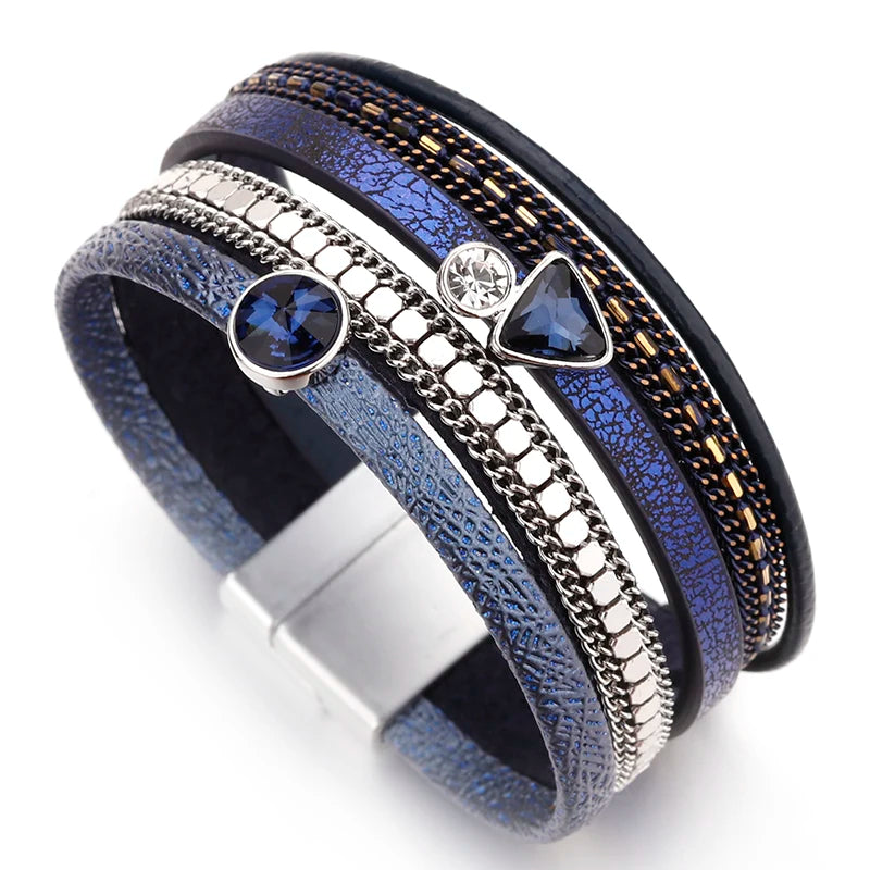 Crystal Cascade Bracelet – Resin Charm Multilayer Leather Wrap - Luxepulse