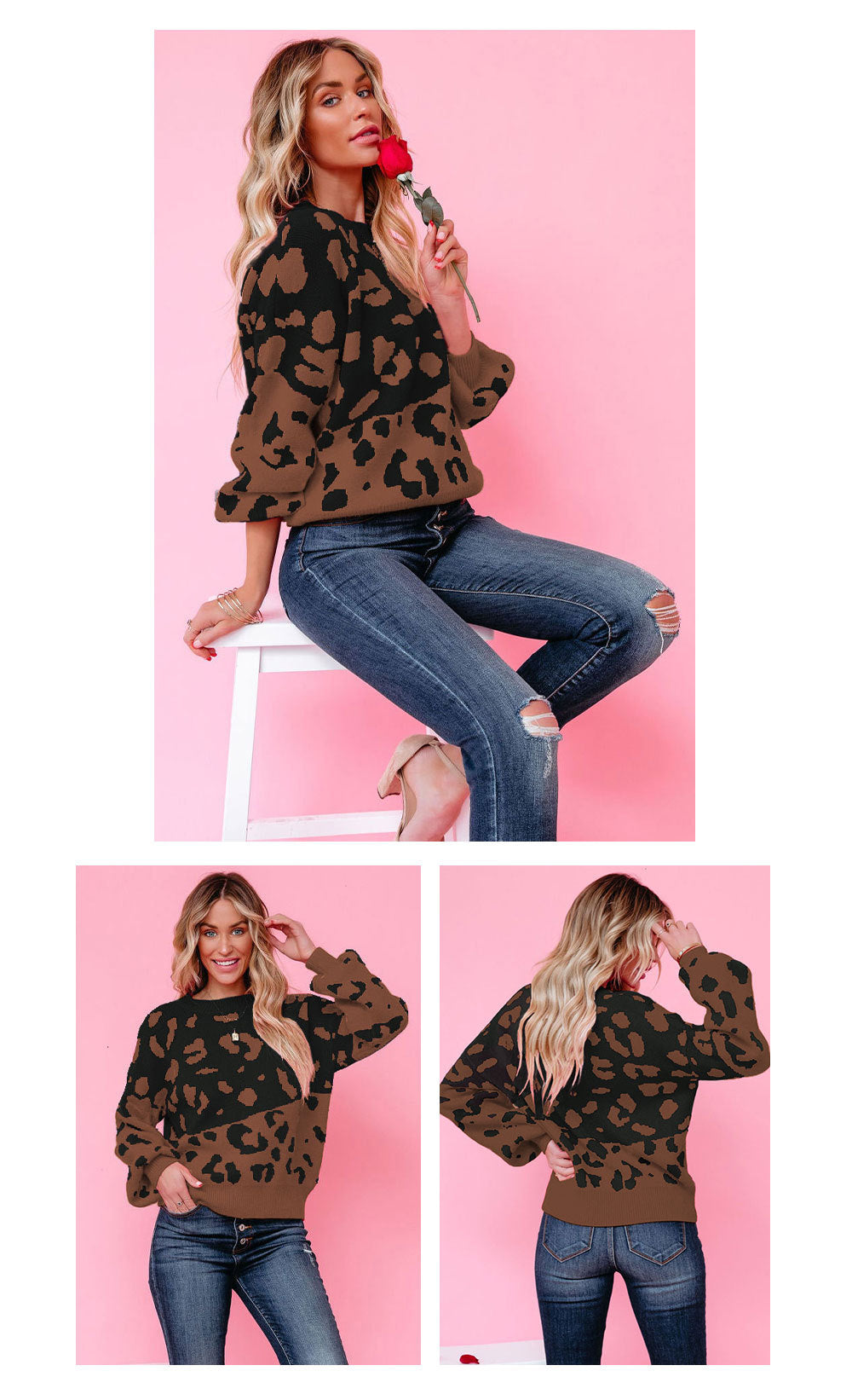 Trendy Two Tone Comfortable Leopard Sweater