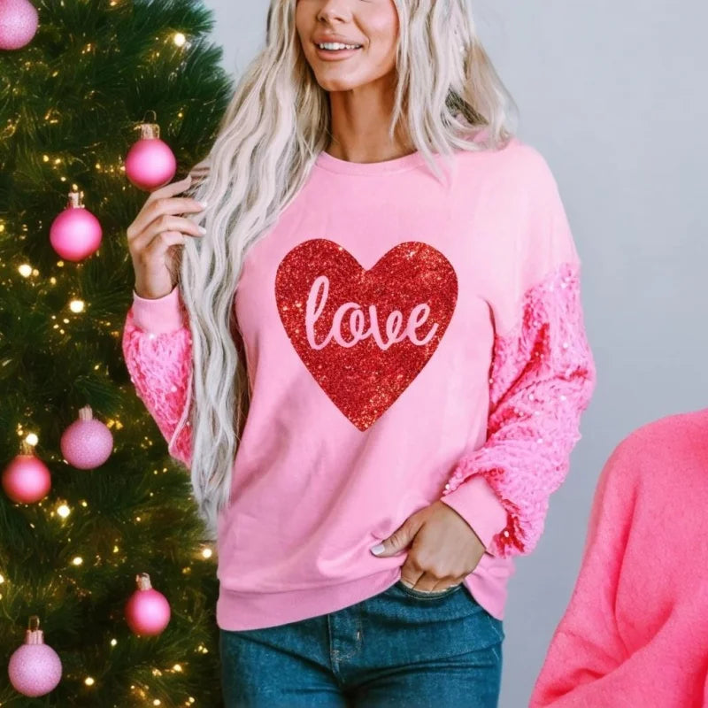 Love in Sparkle: Sequin Valentine Sweatshirt - Luxepulse