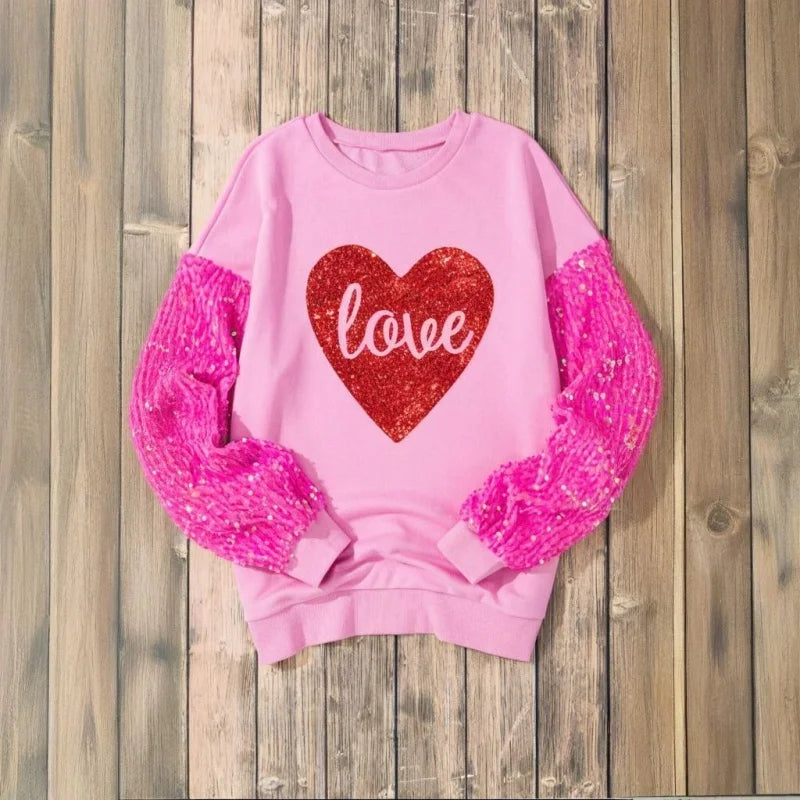 Love in Sparkle: Sequin Valentine Sweatshirt - Luxepulse