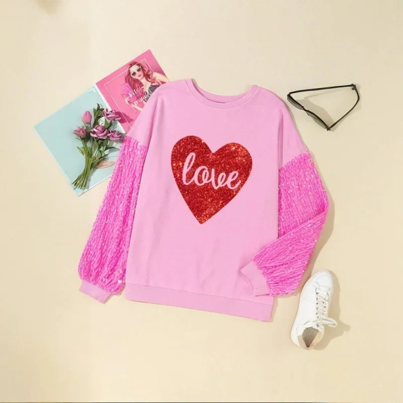 Love in Sparkle: Sequin Valentine Sweatshirt - Luxepulse