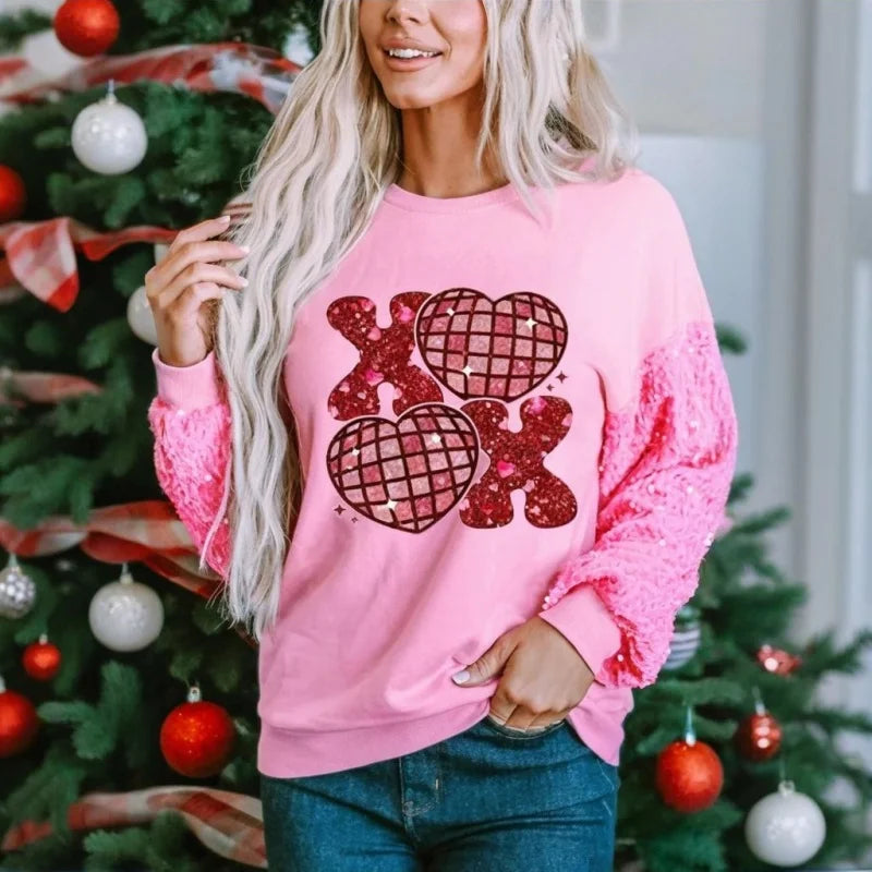 Love in Sparkle: Sequin Valentine Sweatshirt - Luxepulse