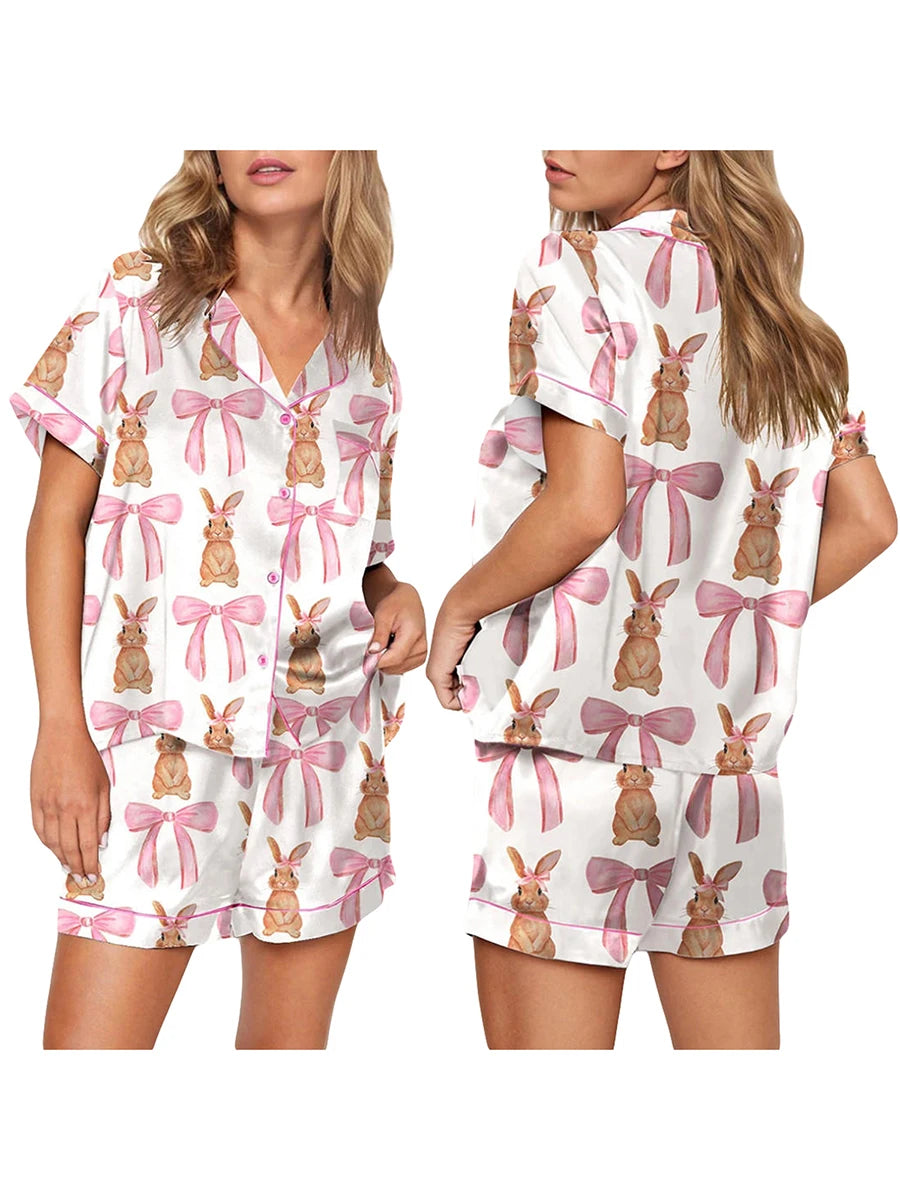 Women’s 2-Piece Lounge Set – Cute Bow Print Pajamas for Relaxed Comfort - Luxepulse