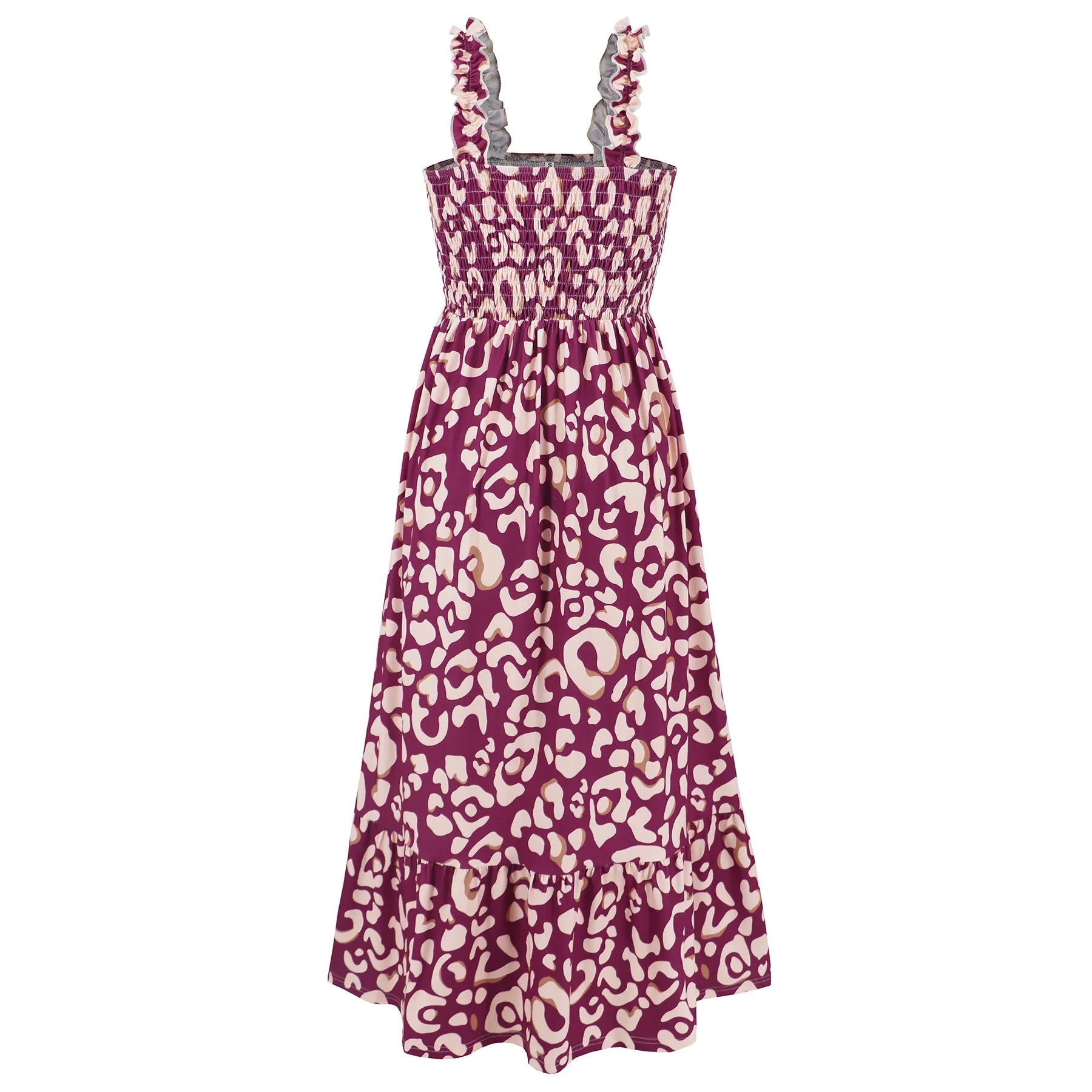 Cute & Stylish Maxi Dress – Purple Leopard Print Spaghetti Strap Beachwear - Luxepulse