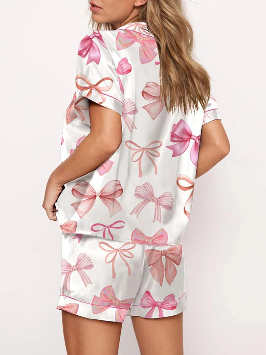 Women’s 2-Piece Lounge Set – Cute Bow Print Pajamas for Relaxed Comfort - Luxepulse