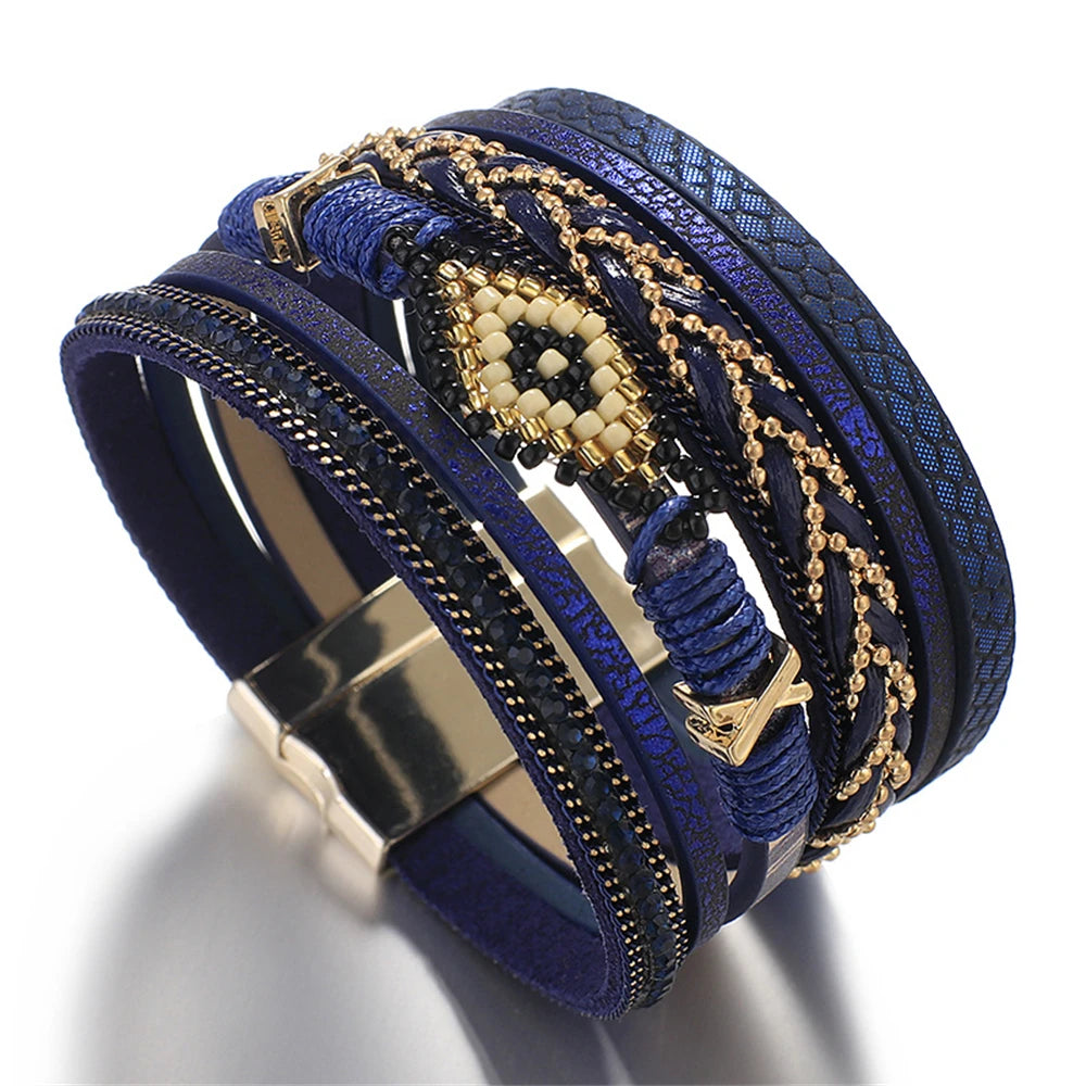 Mystic Charm Leather Bracelet – Handwoven Multi-Layer Design - Luxepulse