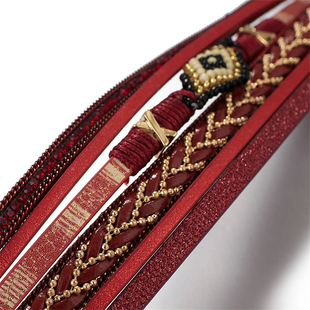 Mystic Charm Leather Bracelet – Handwoven Multi-Layer Design - Luxepulse