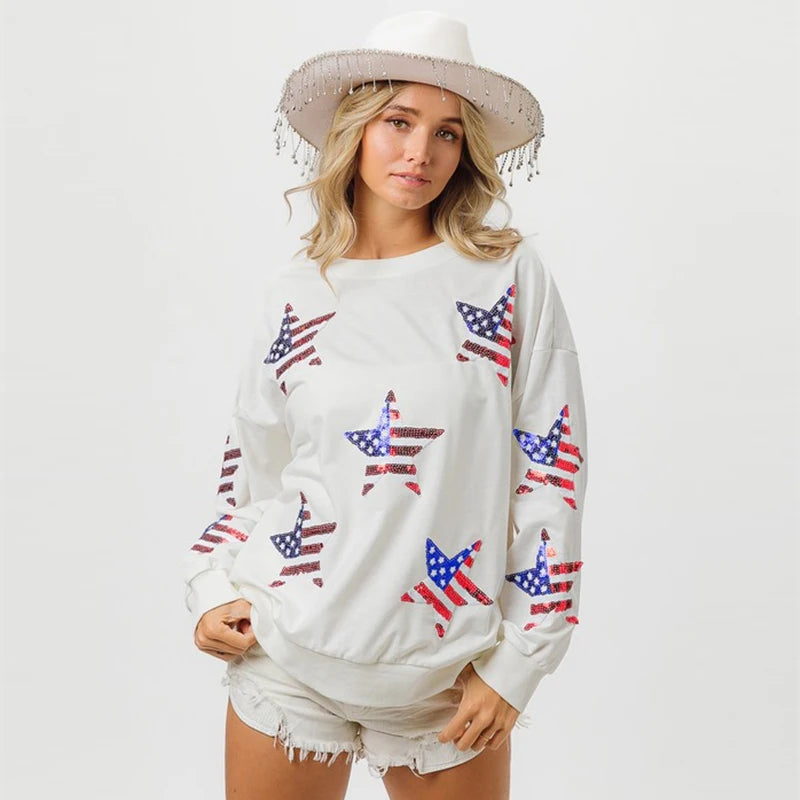 Star-Spangled Sparkle Sweatshirt – Independence Day Sequin Pullover