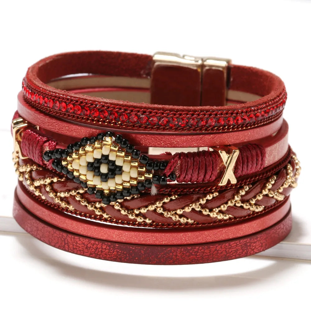 Mystic Charm Leather Bracelet – Handwoven Multi-Layer Design - Luxepulse