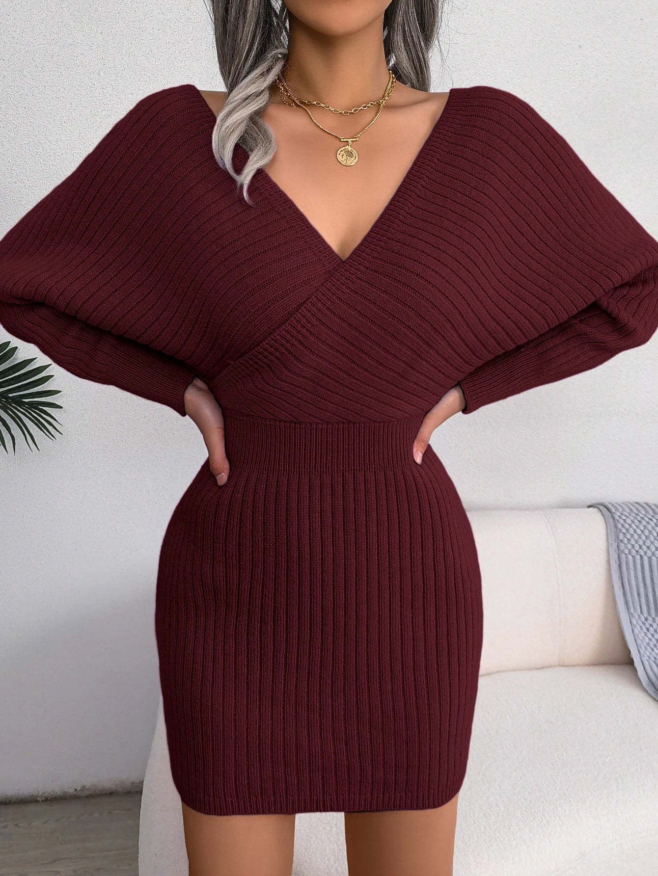 Long Sleeve Knitted Cozy Elegant Sweater Dress - Luxepulse