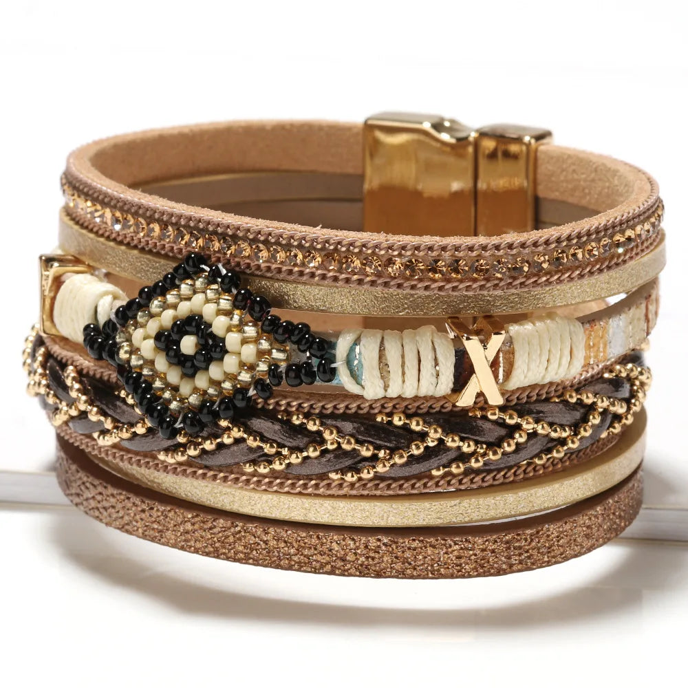 Mystic Charm Leather Bracelet – Handwoven Multi-Layer Design - Luxepulse