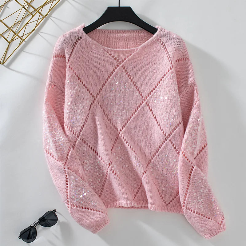 Beautiful Casual Knit Sequin Sweater - Luxepulse