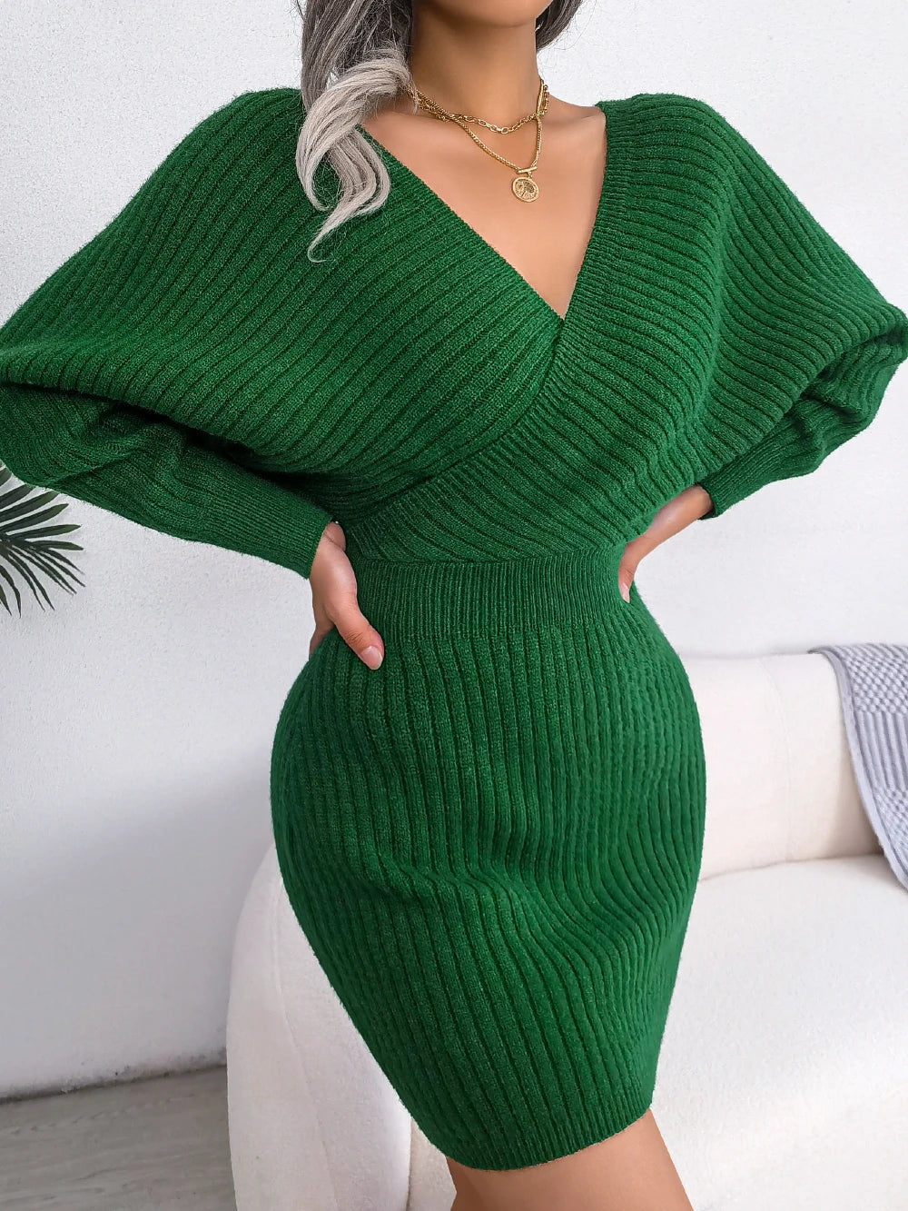 Long Sleeve Knitted Cozy Elegant Sweater Dress - Luxepulse