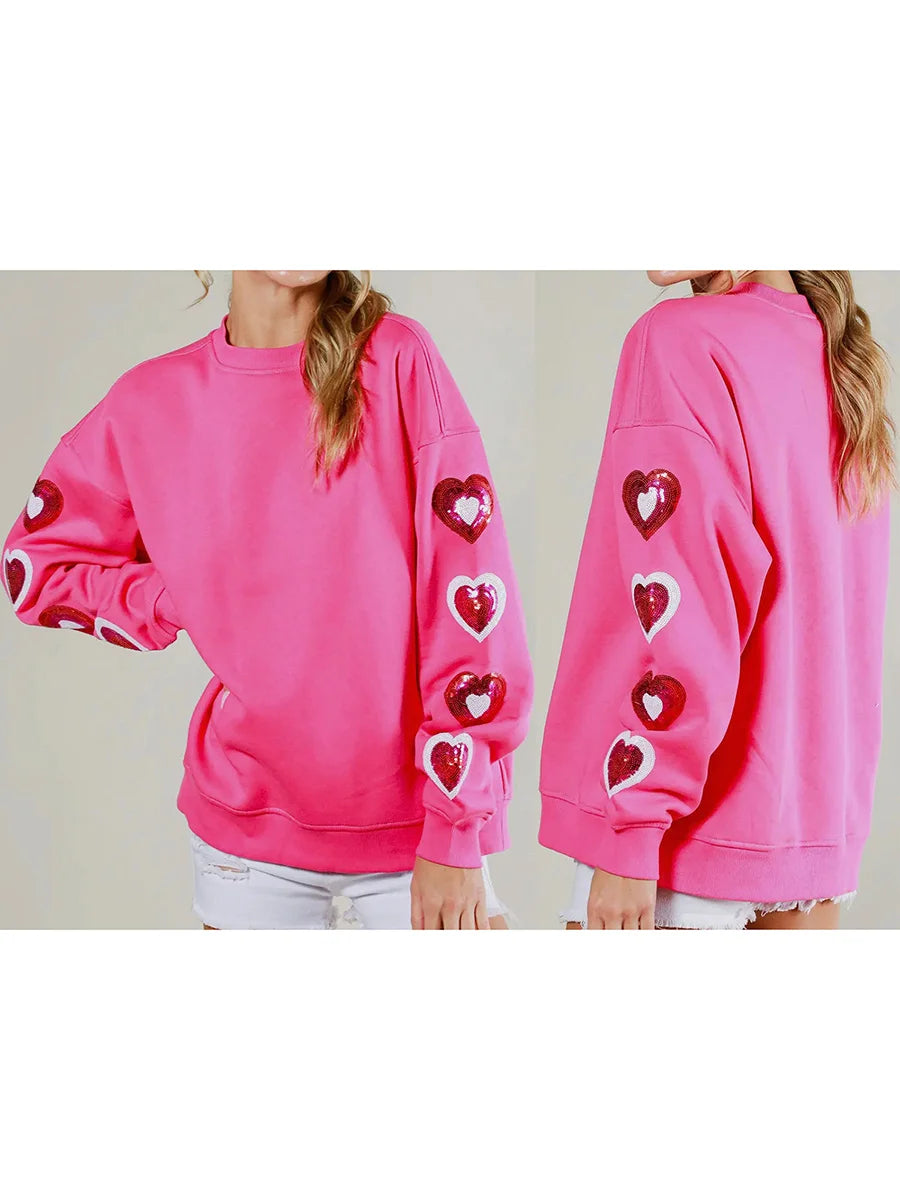 Glittery Sparkle Heart Oversized Sweatshirt - Luxepulse