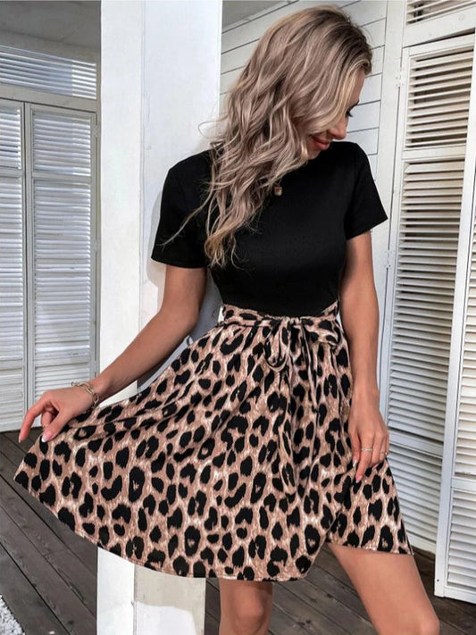 Leopard Short Sleeve, Casual or Professional Mini Dress for Women - Luxepulse