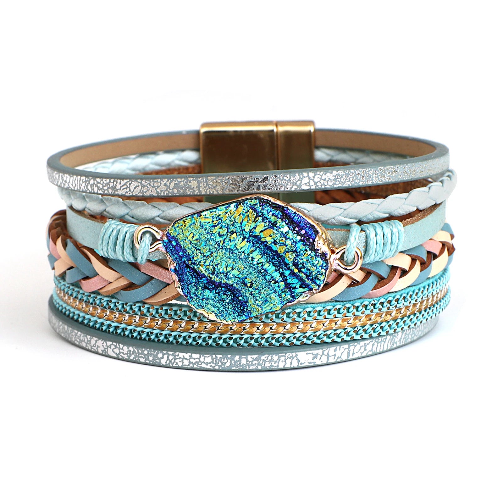 Lovely Layered Magnetic Wrap Bracelet – Multilayer Braided Charm - Luxepulse