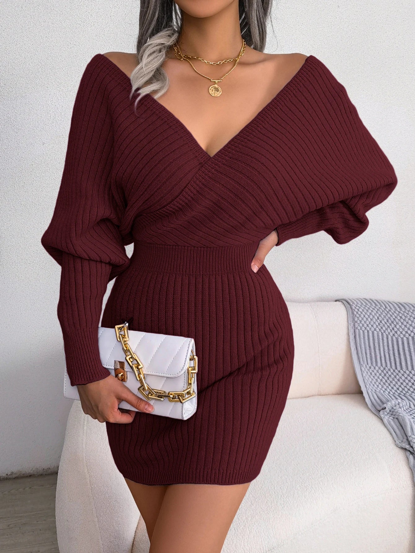 Long Sleeve Knitted Cozy Elegant Sweater Dress - Luxepulse