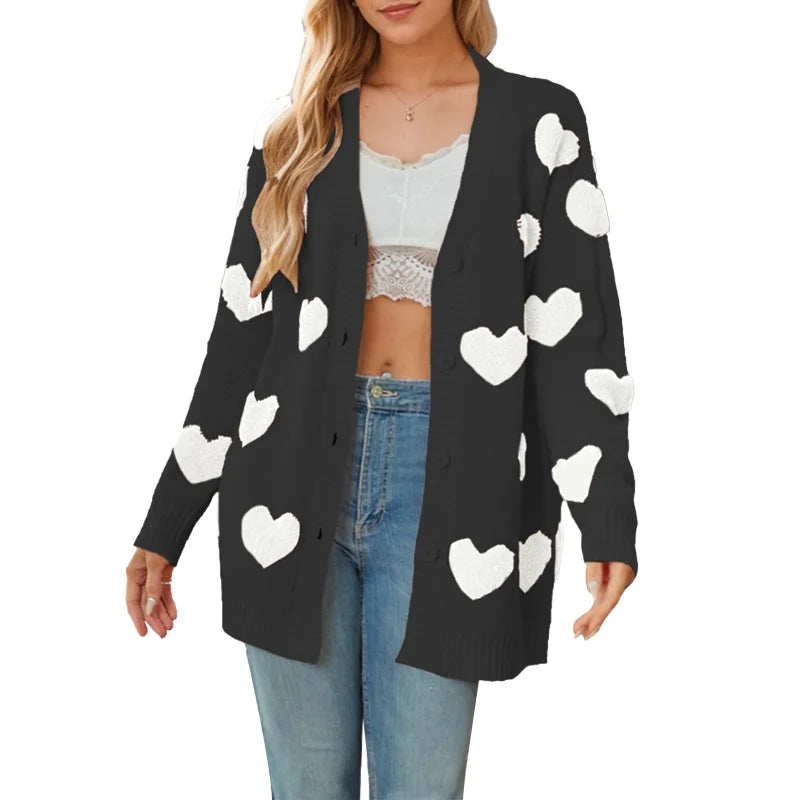 Heart Embroidery Cardigan – Cozy Streetwear Sweater - Luxepulse