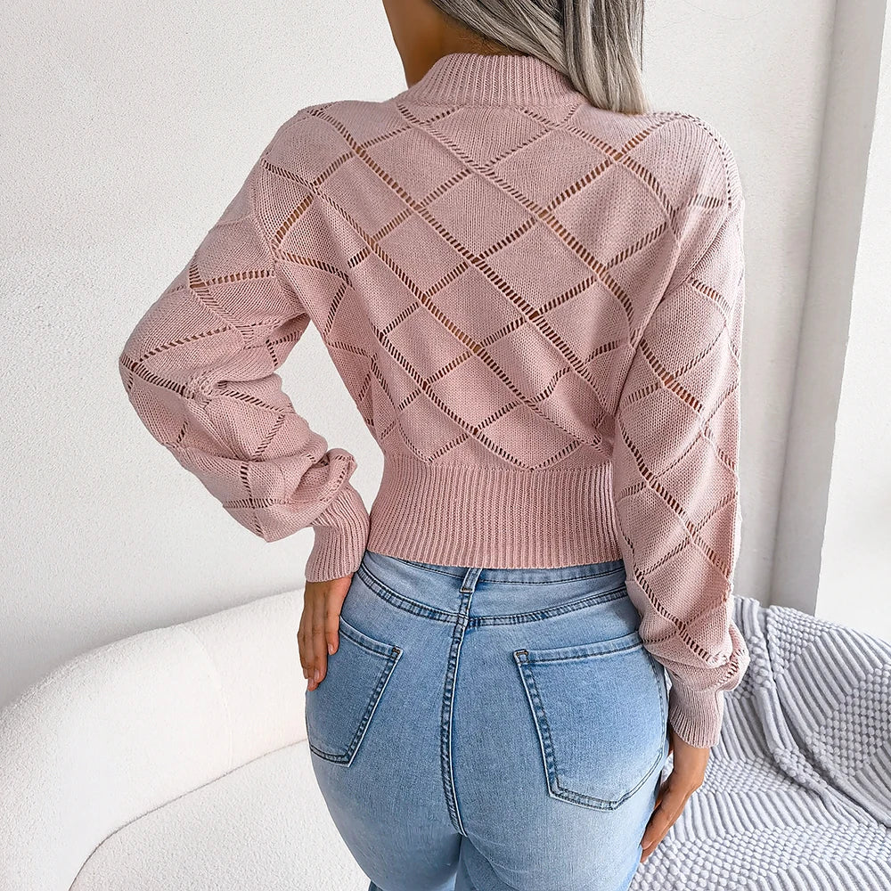 Elegant Knit Crop Sweater – Casual Long Sleeve Pullover - Luxepulse