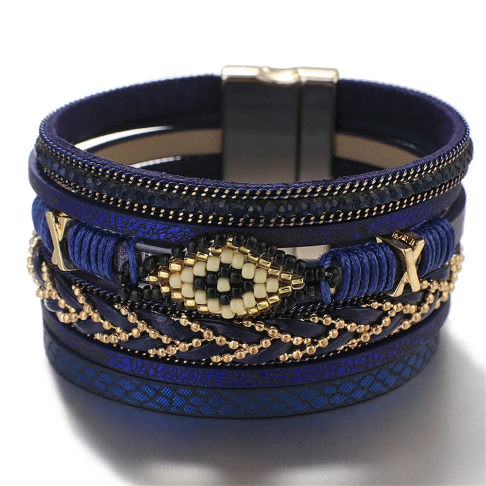 Mystic Charm Leather Bracelet – Handwoven Multi-Layer Design - Luxepulse