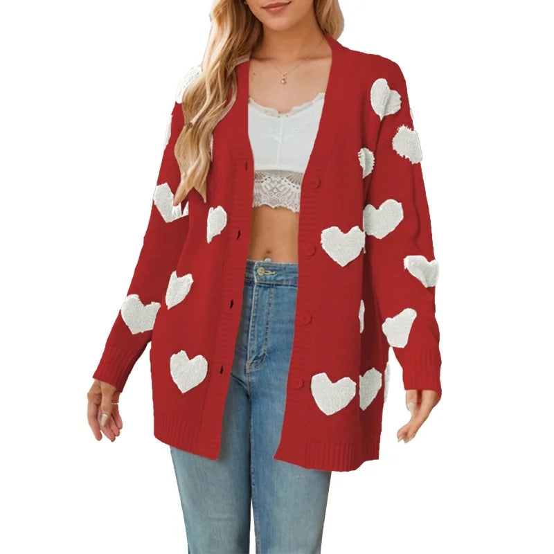 Heart Embroidery Cardigan – Cozy Streetwear Sweater - Luxepulse