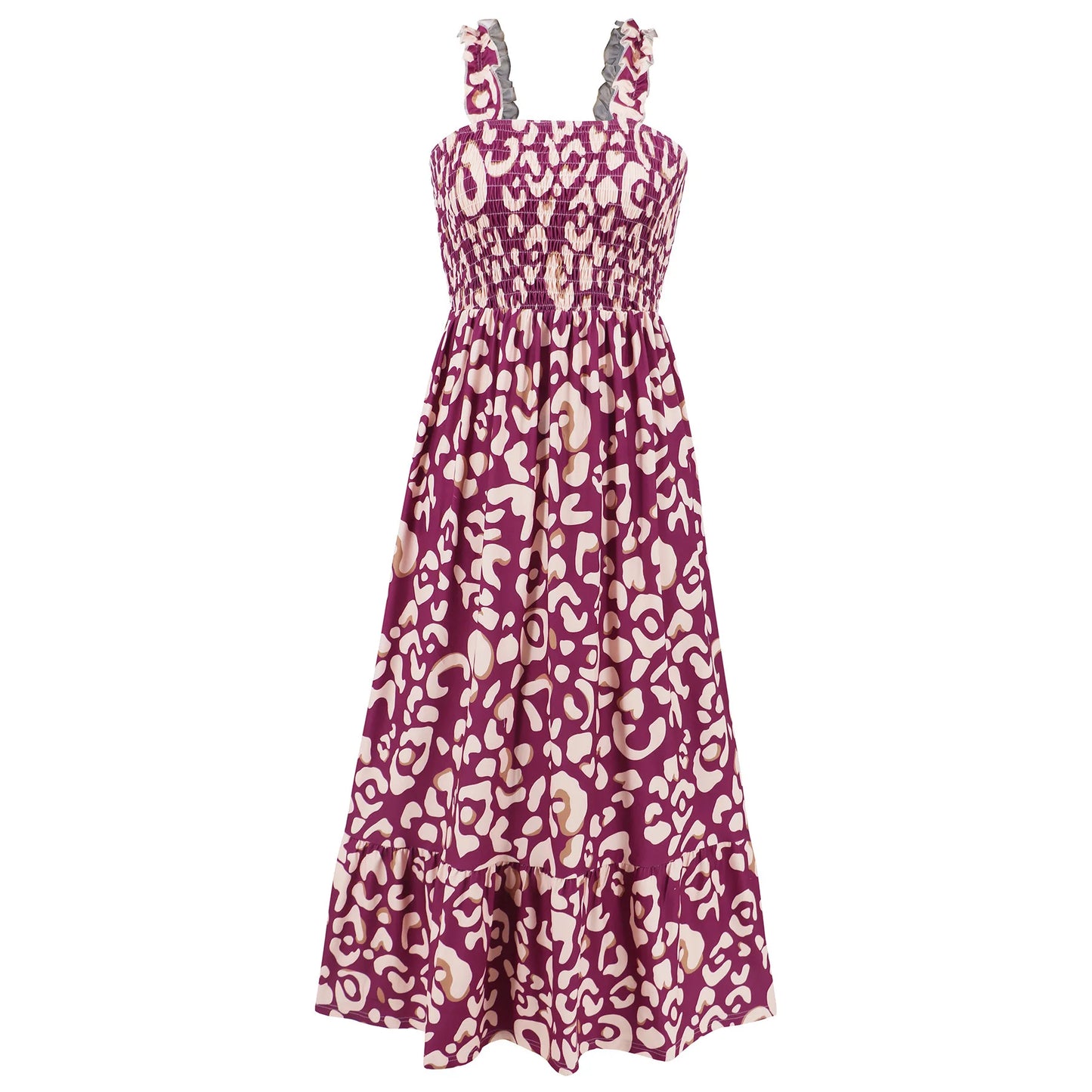 Cute & Stylish Maxi Dress – Purple Leopard Print Spaghetti Strap Beachwear - Luxepulse