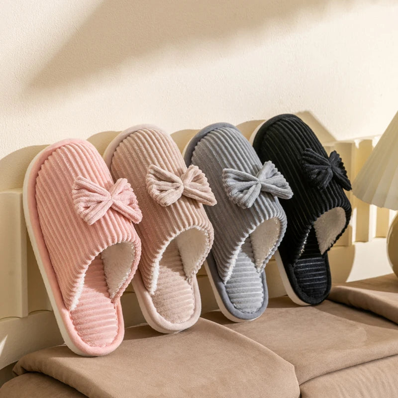 Fashionable Women's Bow Slippers – Cozy and Comfortable Indoor Slippers for Fall/Winter - Luxepulse