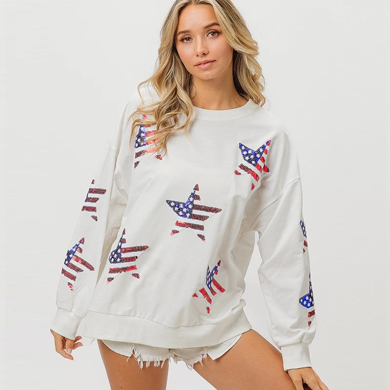 Star-Spangled Sparkle Sweatshirt – Independence Day Sequin Pullover