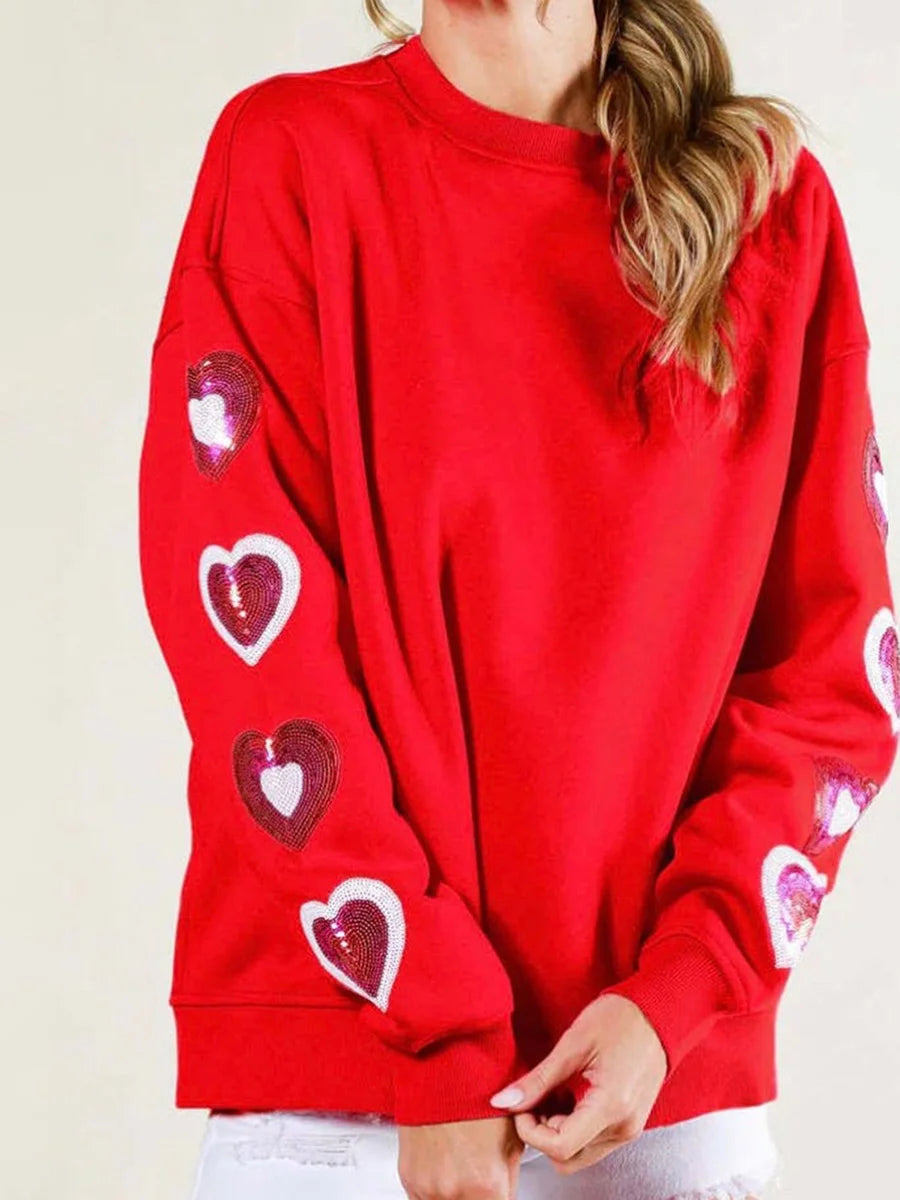 Glittery Sparkle Heart Oversized Sweatshirt - Luxepulse