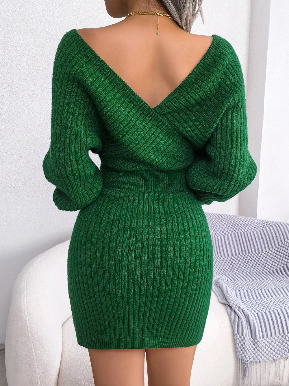 Long Sleeve Knitted Cozy Elegant Sweater Dress - Luxepulse