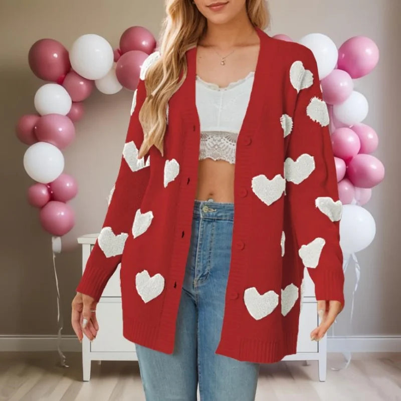 Heart Embroidery Cardigan – Cozy Streetwear Sweater - Luxepulse