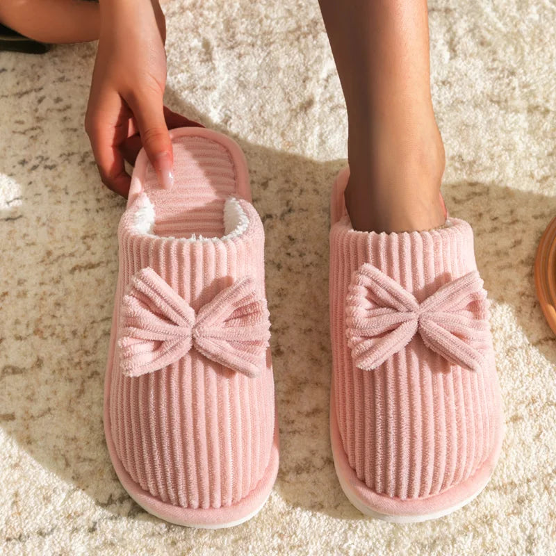 Fashionable Women's Bow Slippers – Cozy and Comfortable Indoor Slippers for Fall/Winter - Luxepulse