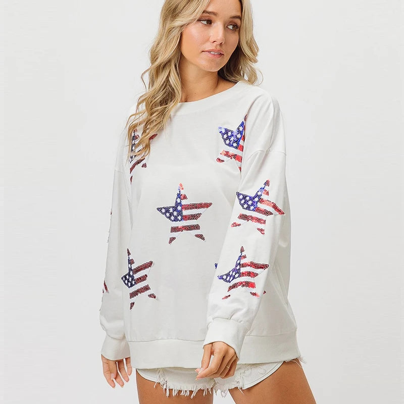 Star-Spangled Sparkle Sweatshirt – Independence Day Sequin Pullover