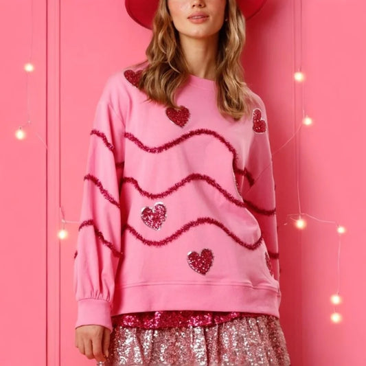 Sparkling Heart Sweatshirt – Sequin Love Print, Cozy Streetwear for Women - Luxepulse