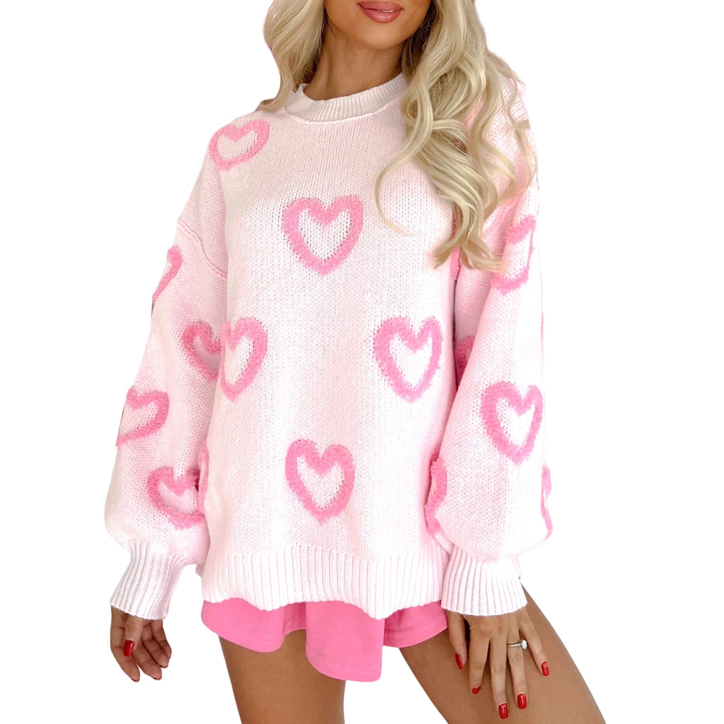 Cozy Love Sweater – Fuzzy Heart Pullover - Luxepulse