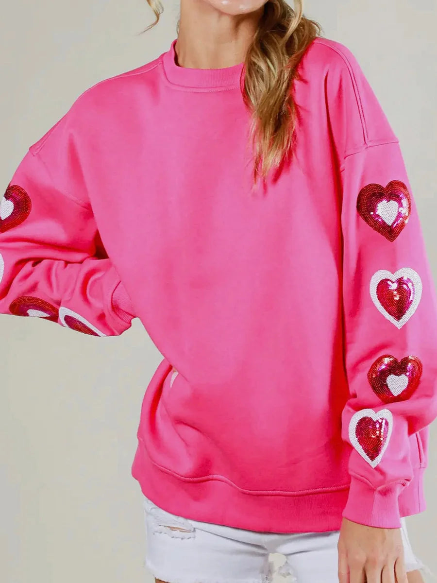 Glittery Sparkle Heart Oversized Sweatshirt - Luxepulse