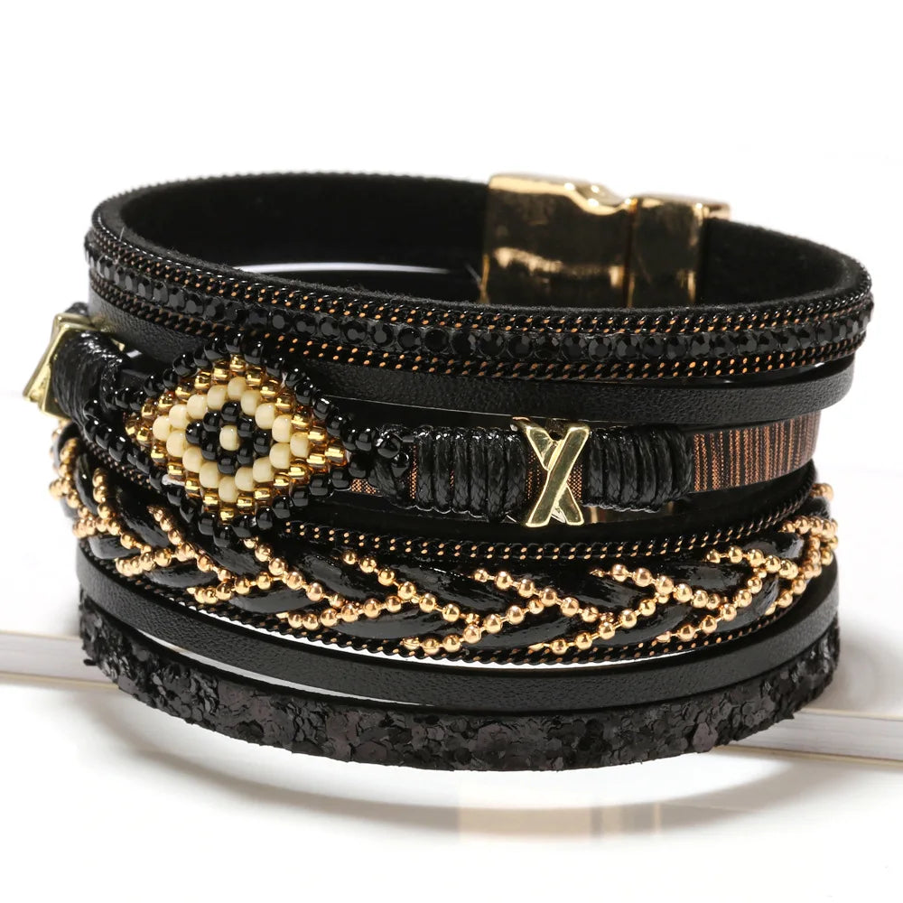 Mystic Charm Leather Bracelet – Handwoven Multi-Layer Design - Luxepulse