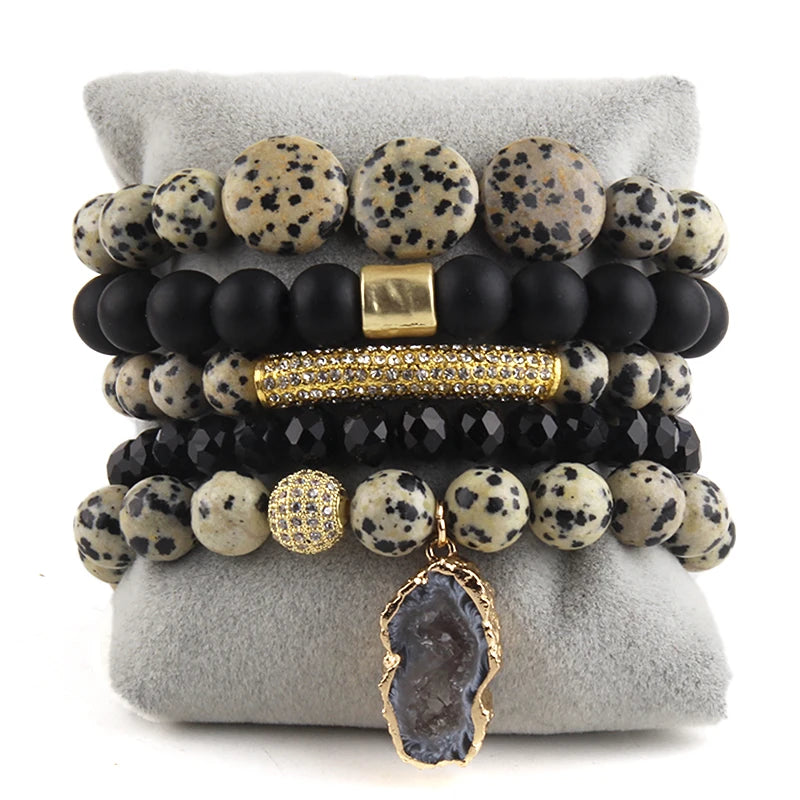 5-Piece Stone & Crystal Charm Bracelet Set - Luxepulse