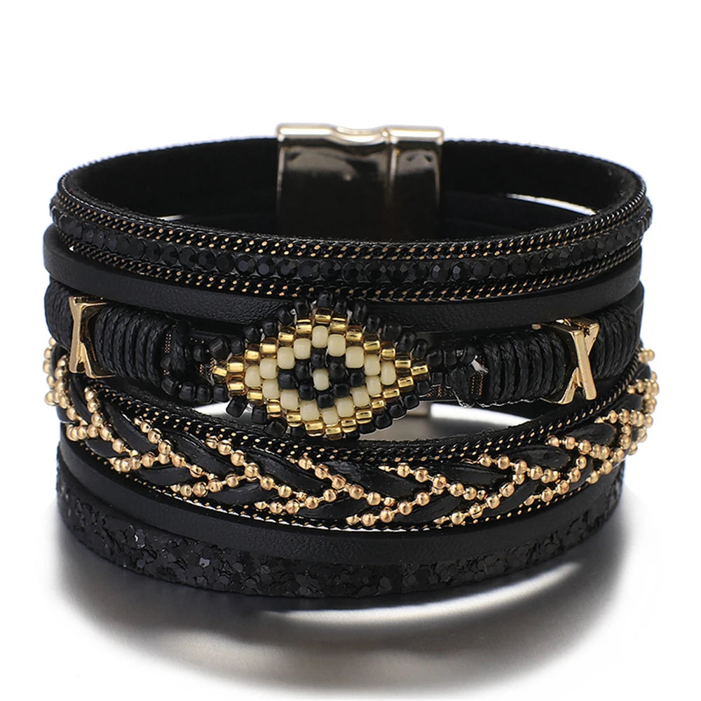 Mystic Charm Leather Bracelet – Handwoven Multi-Layer Design - Luxepulse