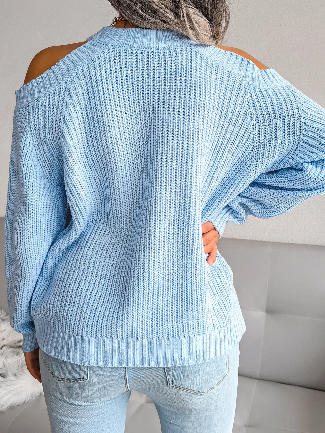 Off-Shoulder Sweater – Casual Knitted Pullover - Luxepulse