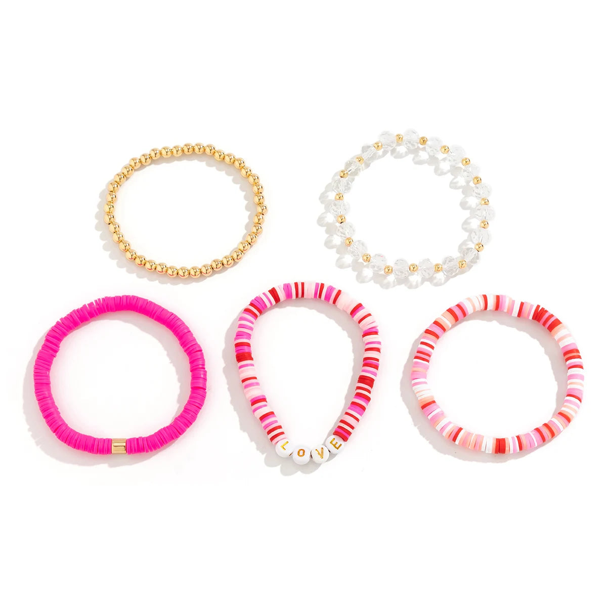 5Pcs Romantic Pink Bead Bracelet Set - Luxepulse