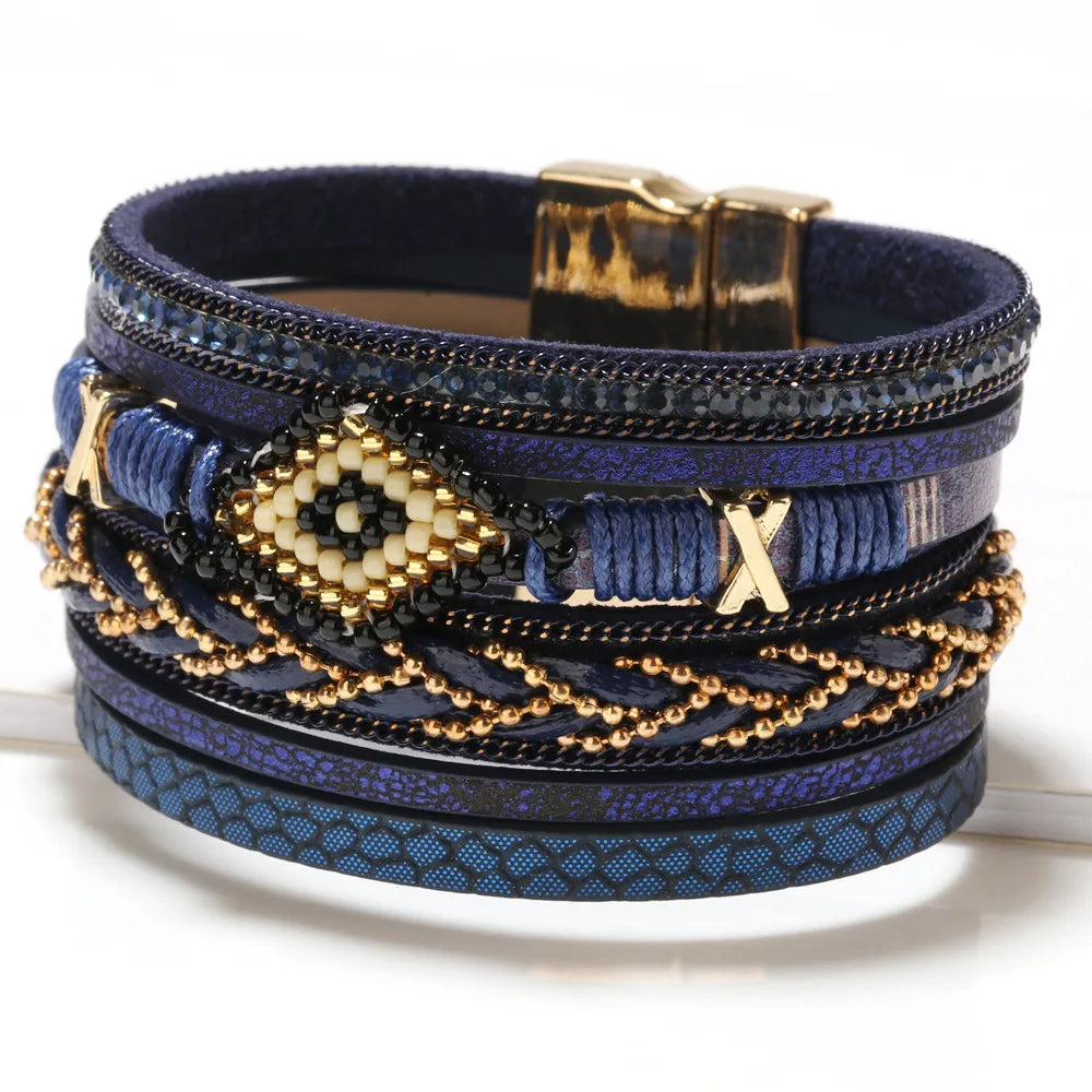 Mystic Charm Leather Bracelet – Handwoven Multi-Layer Design - Luxepulse