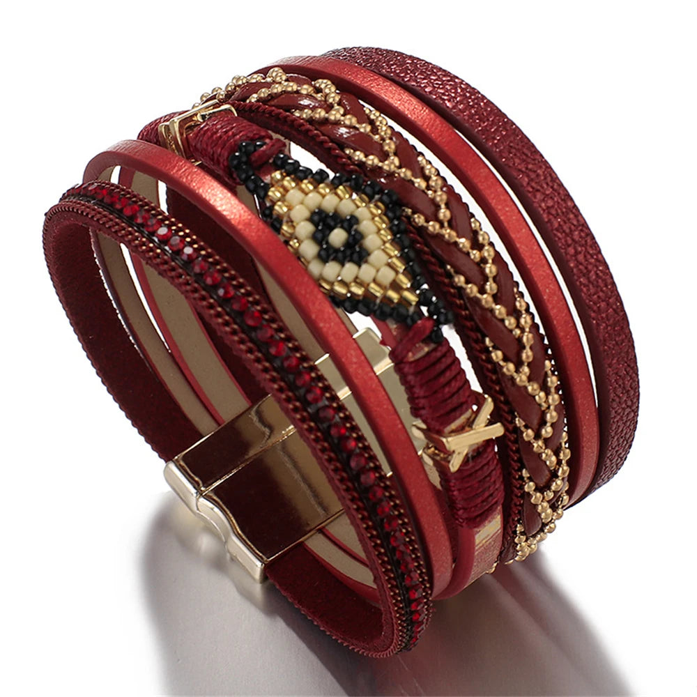 Mystic Charm Leather Bracelet – Handwoven Multi-Layer Design - Luxepulse