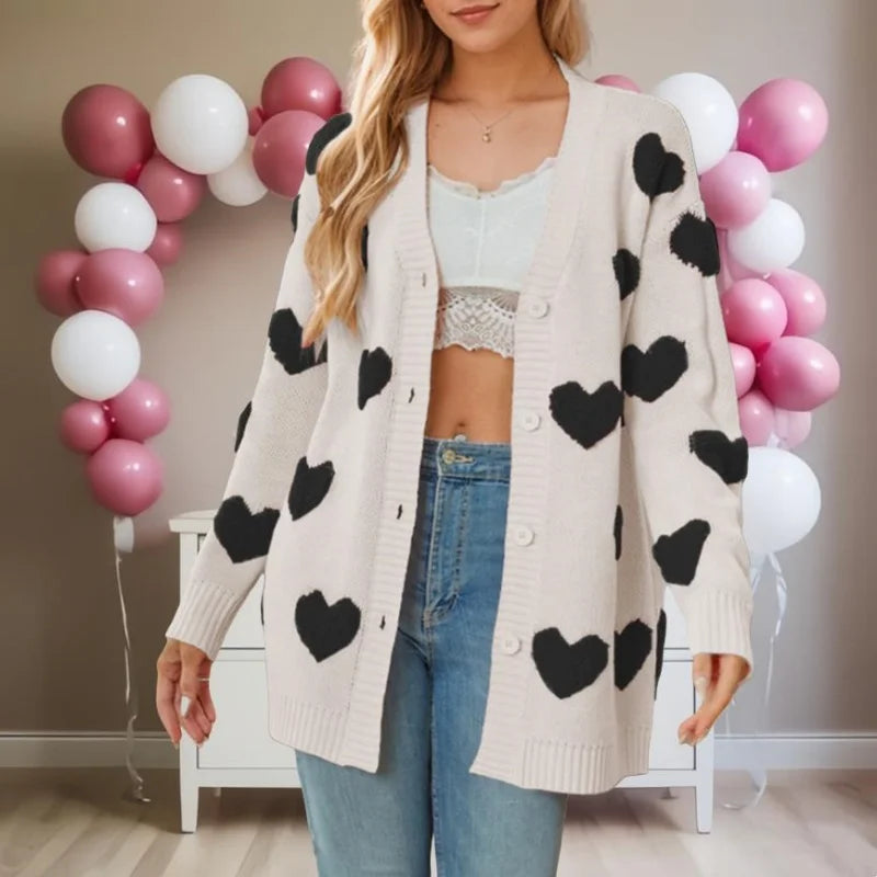 Heart Embroidery Cardigan – Cozy Streetwear Sweater - Luxepulse