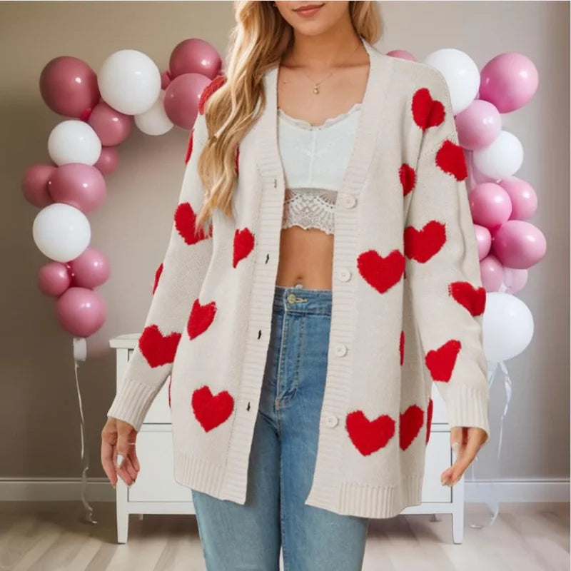 Heart Embroidery Cardigan – Cozy Streetwear Sweater - Luxepulse