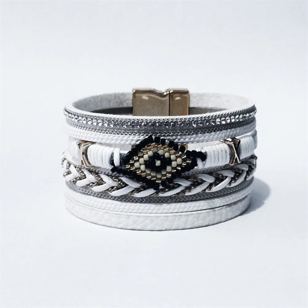 Mystic Charm Leather Bracelet – Handwoven Multi-Layer Design - Luxepulse